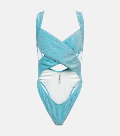 Reina Olga Exotica Lurex Swimsuit In Blue