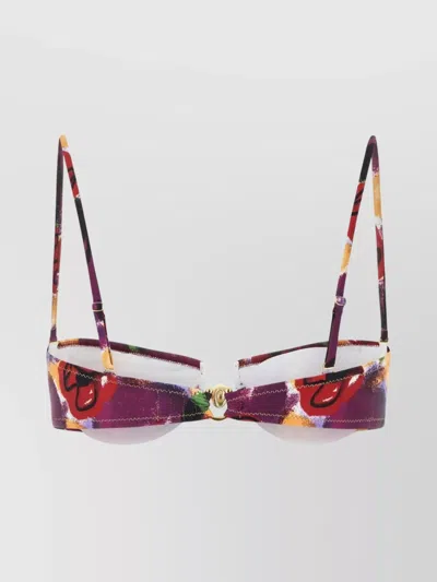 Reina Olga Floral Print Stretch Nylon Bikini Top In Multi