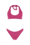 Reina Olga Fuchsia Stretch Nylon Pilou Set Bikini In Peonie