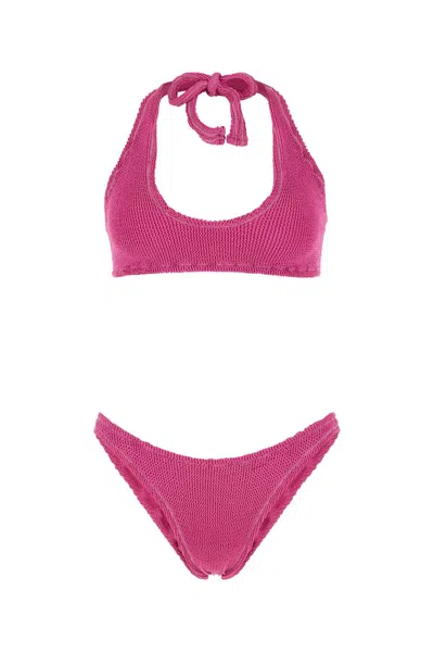 REINA OLGA FUCHSIA STRETCH NYLON PILOU SET BIKINI