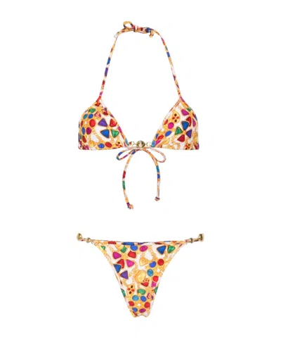 Reina Olga Geometric-print Bikini In Yellow