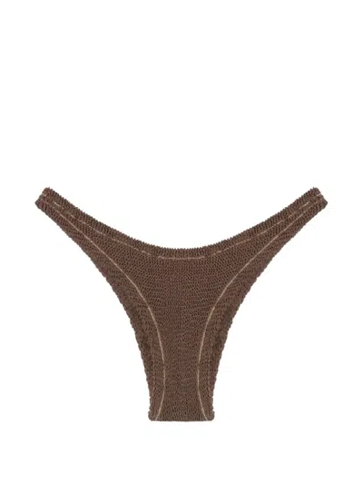 Reina Olga Ginny Crinkled Bikini Bottoms In Brown