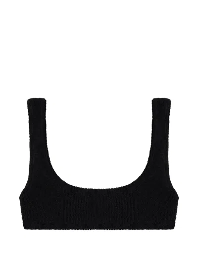 Reina Olga Ginny Crinkled-finish Bikini Top In Black