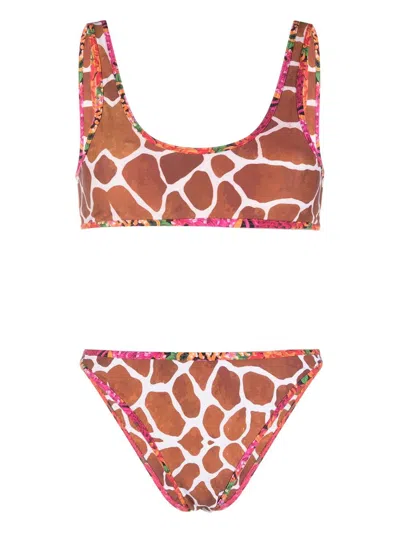 Reina Olga Giraffe-print Bikini Set In Brown