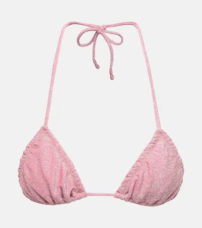 Reina Olga Guia Lurex Triangle Bikini Top In 24 Pink Lurex