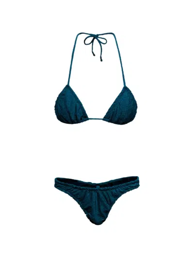 Reina Olga Guia Metallic-effect Bikini Set In Blue