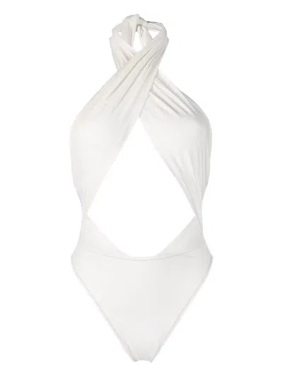 Reina Olga Halterneck Cut-out Swimsuit In White