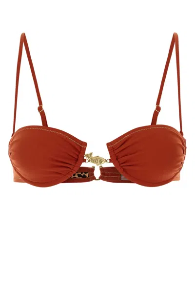 Reina Olga Olga Hammond 2.0 Coral Stretch Nylon Bikini Top In Brown