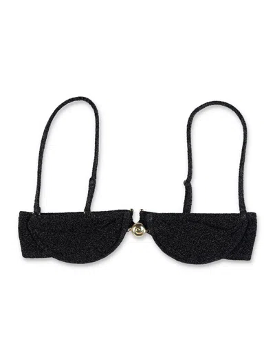 Reina Olga Glitter Finish Underwire Demi Cup Bikini Top In Black