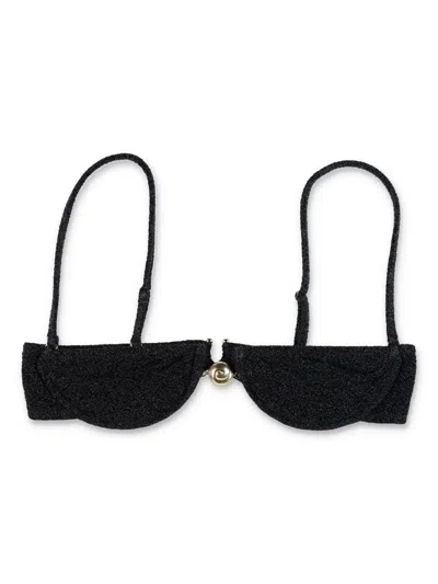 Reina Olga Glitter Finish Underwire Demi Cup Bikini Top In Black