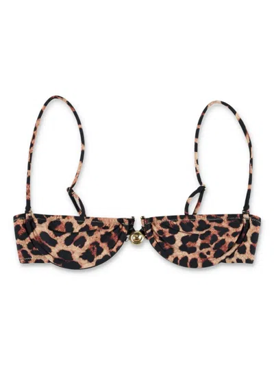 Reina Olga Adjustable Straps Gold-tone Underwire Tie-side Bikini In Brown