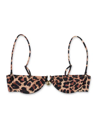 Reina Olga Adjustable Straps Gold-tone Underwire Tie-side Bikini In Brown