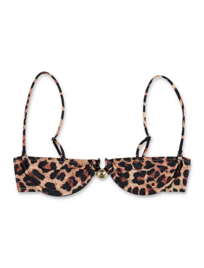 Reina Olga Adjustable Straps Gold-tone Underwire Tie-side Bikini In Brown