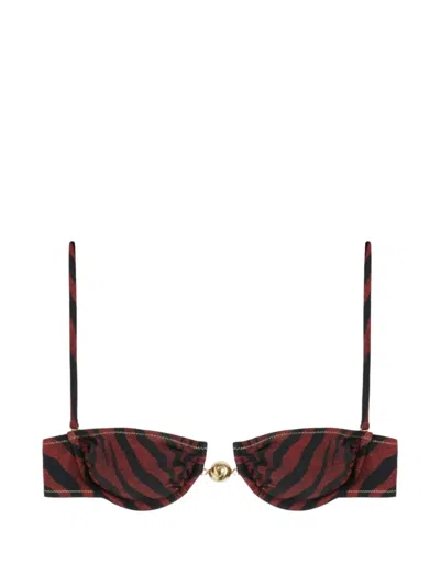 Reina Olga Hammond Tiger-print Bikini Top In Black