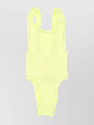 Reina Olga High-cut Leg Racerback Scoop Neckline Swimsuit In Yellow