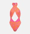 Reina Olga Italian Stallion Zebra-print Swimsuit In Orange Pink Zebra