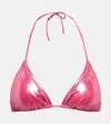 Reina Olga Love Lamé Triangle Bikini Top In Barbie Pink Lame