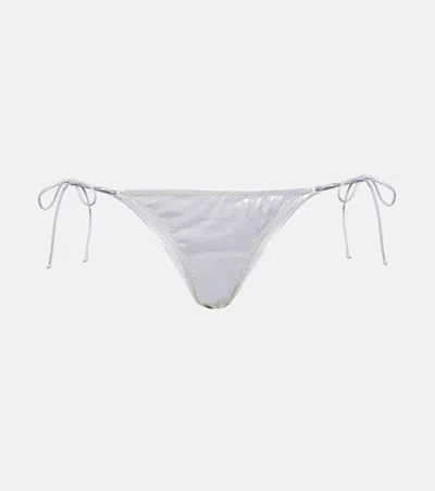 Reina Olga Love Triangle Lamé Bikini Bottoms In Silver Lame