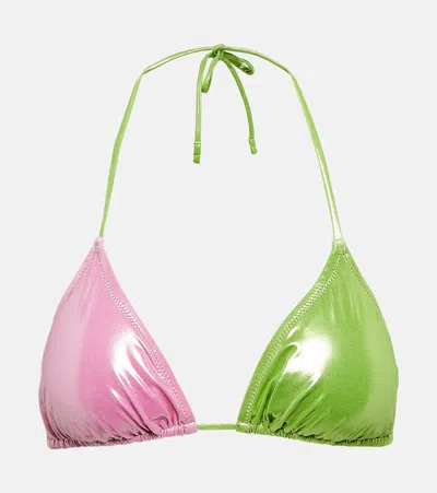 Reina Olga Love Triangle Lamé Bikini Top In 3 Tone Lame