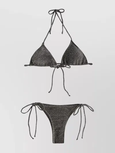 Reina Olga Metallic Bikini With Lace-up Briefs And Halter Neck In Multi