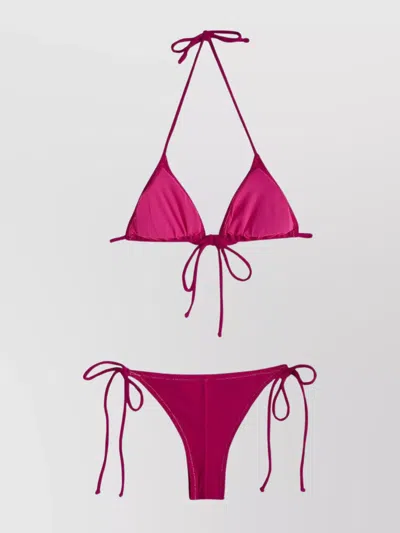 Reina Olga Metallic Triangle Bikini Adjustable Straps In Pink