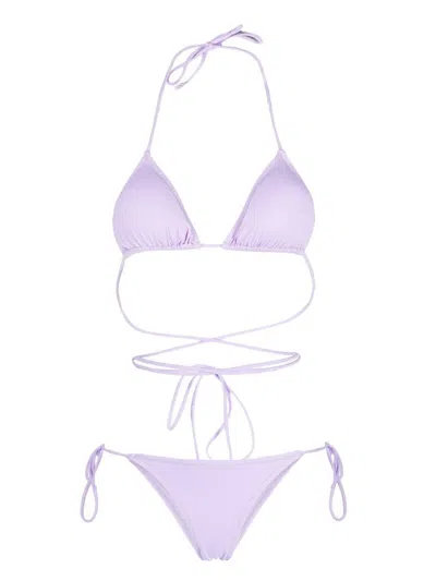 Reina Olga Guia Scrunch Detailed Triangle Bikini Set In Purple