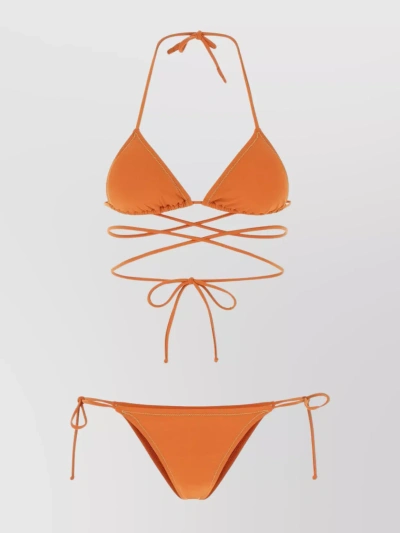 Reina Olga Miami Triangle Bikini With Side Tie Bottoms In Orange