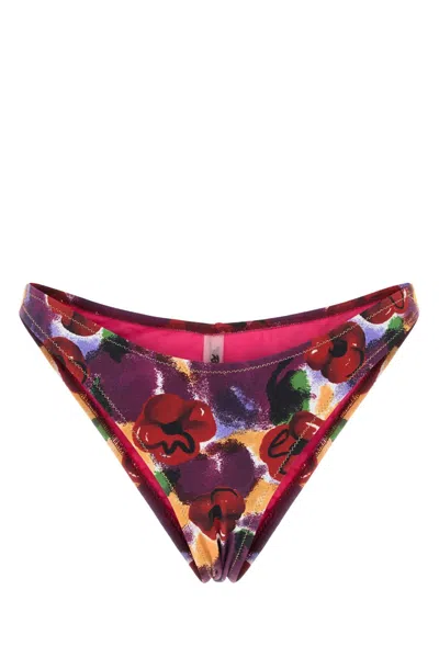 Reina Olga Olga Printed Stretch Nylon Brigitte Bikini Bottom In Brown