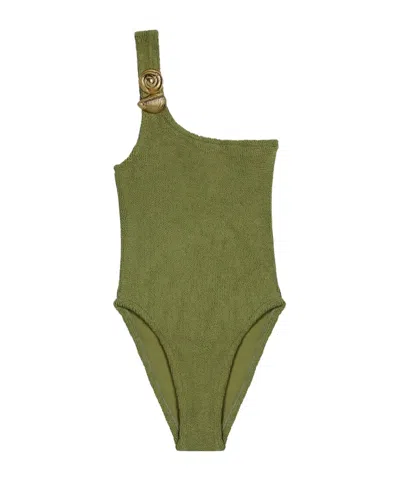 Reina Olga One-shoulder One-piece Swimsuit In Green