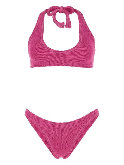 Reina Olga Fuchsia Stretch Nylon Pilou Set Bikini In Pink