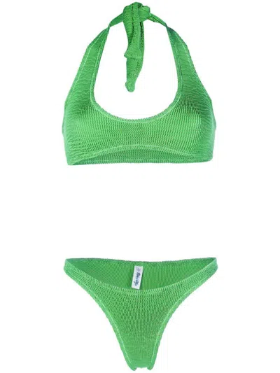 Reina Olga Pilou Scrunch Bikini Set In Green