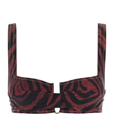 Reina Olga Printed Bikini Top In Brown