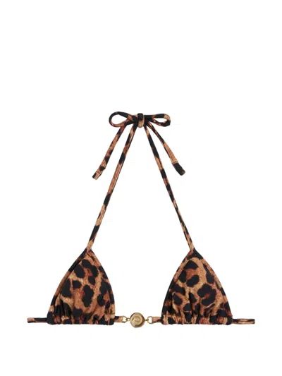 Reina Olga Printed Bikini Top In Brown