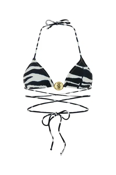 Reina Olga Printed Stretch Nylon Miami 2.0 Bikini Top In Black