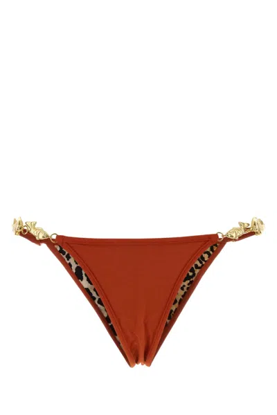 Reina Olga Coral Stretch Nylon Splash Bikini Bottom In Brown