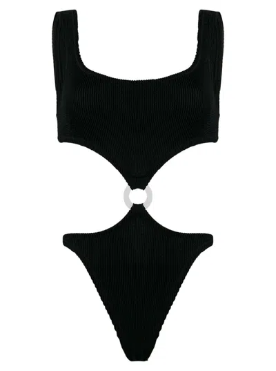 REINA OLGA REIN OLGA WOMANS ONE-PIECE SWIMSUIT IN BLACK FINE RIBBED KNIT