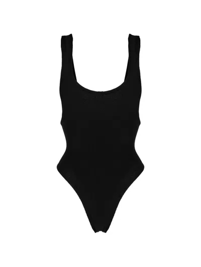 Reina Olga Mini Scrunch Swimsuit With Scoop Neckline In Black