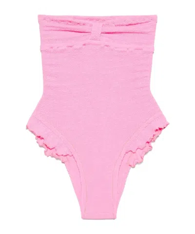 Reina Olga Ruffled And Trimmed One-piece Swimsuit In Pink