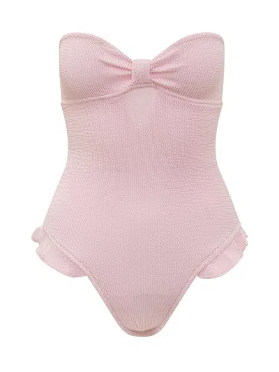 Reina Olga Ruffled Strapless Swimsuit In Pink