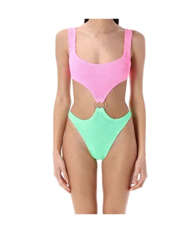 Reina Olga Augusta Crinkle Cut Out Beachwear In Multicolor