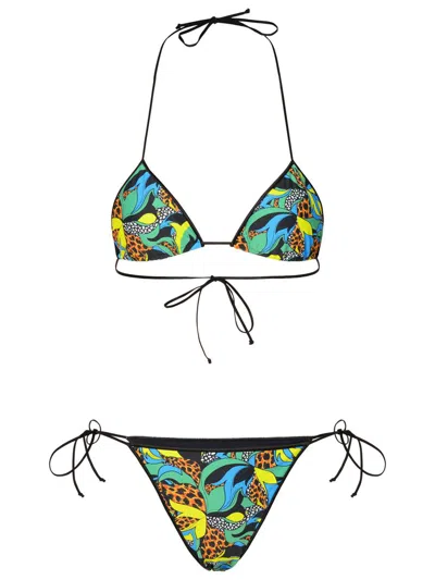 Reina Olga Printed Triangle Bikini Set In Green