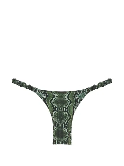 Reina Olga Scrunchie Snake-print Bikini Bottoms In Green
