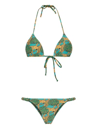 Reina Olga Scrunchie Triangle Bikini In Green