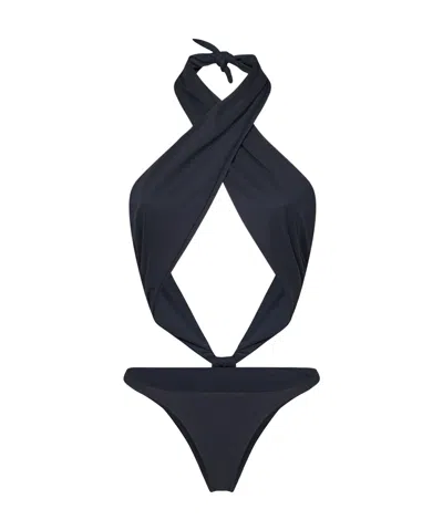 Reina Olga Showpony Cut-out Halterneck Swimsuit In Black