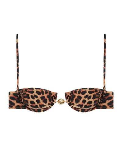 Reina Olga Hammond Leopard-print Bikini Top In Brown