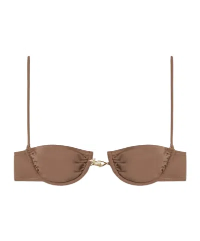 Reina Olga Spaghetti Straps Bikini Top In Brown