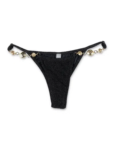 Reina Olga Halter Triangle High-cut Gold Embellishments In Black