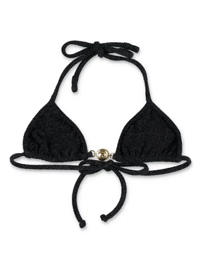 Reina Olga Gold Halter Neck Triangle Top In Black