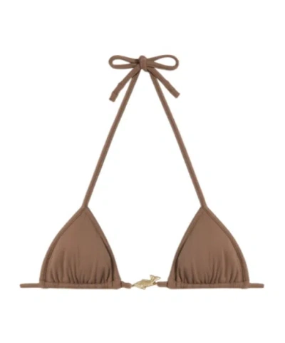 Reina Olga Splash Fish-plaque Triangle Bikini Top In Brown