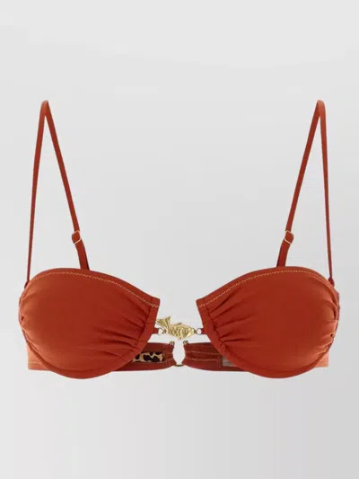 Reina Olga Olga Hammond 2.0 Coral Stretch Nylon Bikini Top In Brown